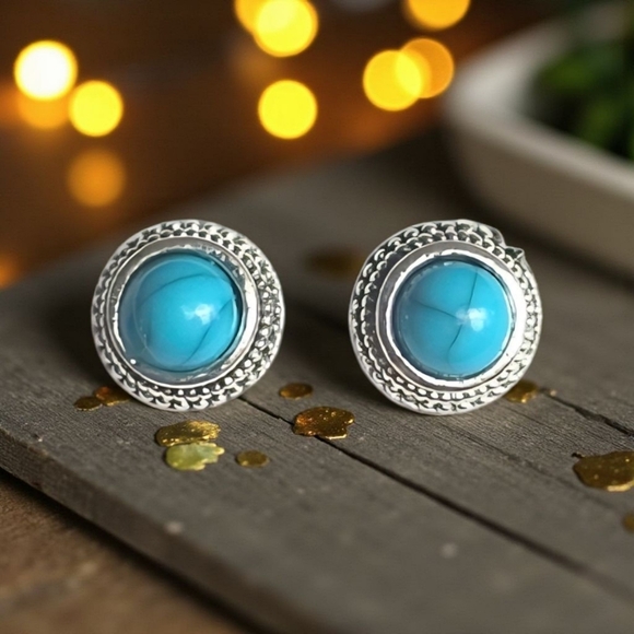 🆕️Boho Chic Antique Silver & Turquoise Stone Cuff Bracelet and Earrings Set 🌿 - Picture 7 of 13